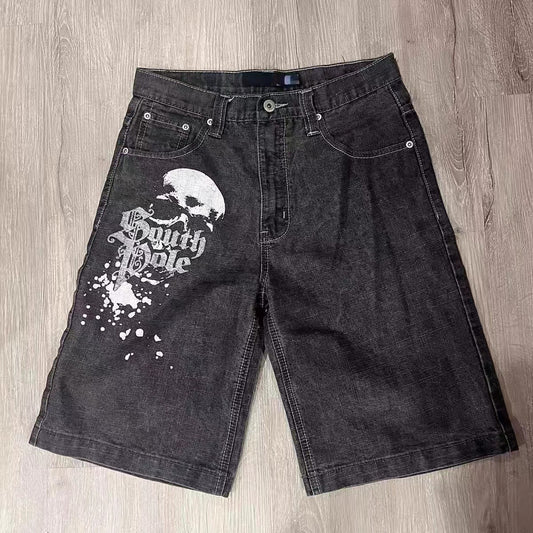 Men's Fashion Casual Skull Printed Denim Shorts