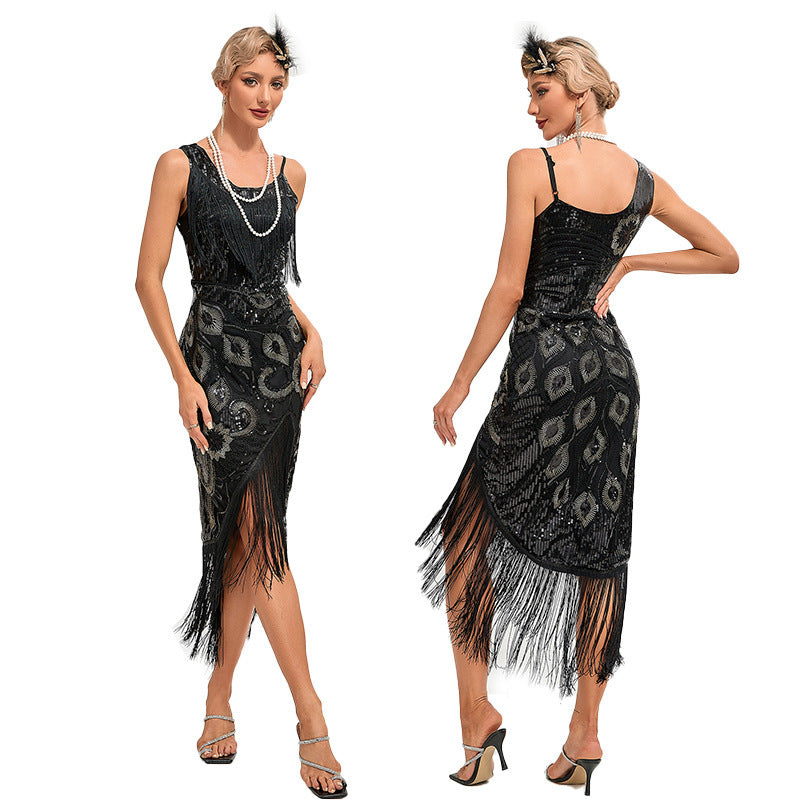 Women's Retro Tassel Polyester Fiber 80's Dress, Vintage halloween costume