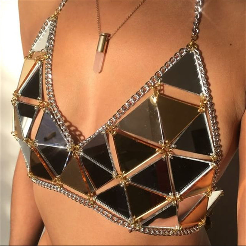 Sexy unique rave Nightclub Acrylic Paillette Triangle Stitching Bikini