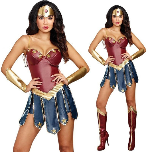 Halloween Performance Costume COSPLAY Adult COS Wonder Woman Stage Costume Sex Clothing Leather Spot