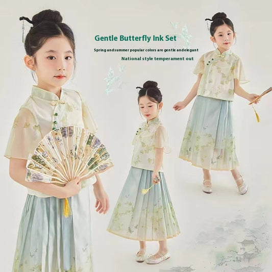 Girls Traditional Chinese Style Kids Two-piece Suit