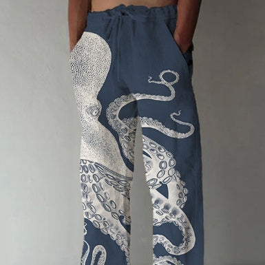 Men's Loose Casual Straight-leg 3D Printed Wide Leg Pants