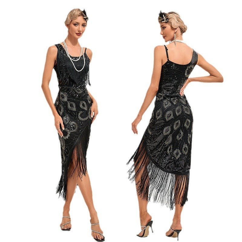 Women's Retro Tassel Polyester Fiber 80's Dress, Vintage halloween costume